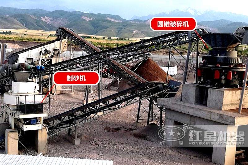 碎石破碎機(jī)生產(chǎn)線，圓錐破+制砂機(jī)搭配，破碎